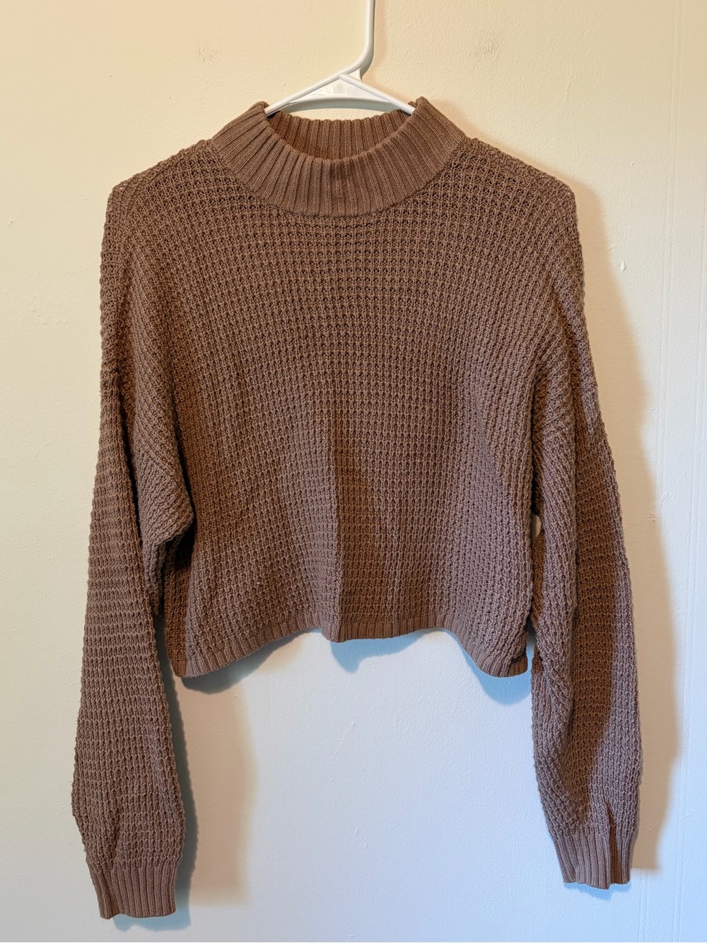 Hollister Chocolate Brown Waffle Knit Cropped Turtleneck Sweater